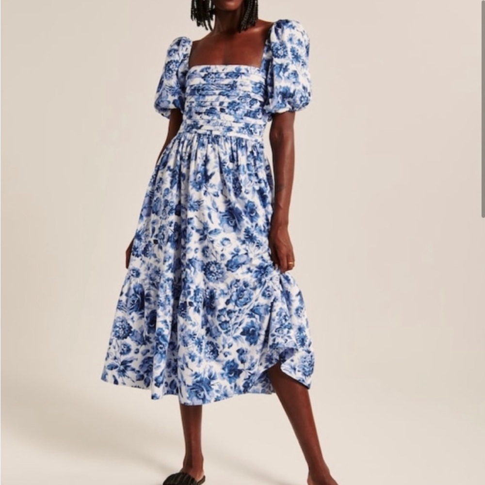 Abercrombie puff sleeve midi dress